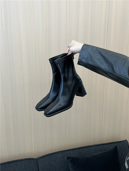 High Heel Slim Boots for Women Little Fairy2024New Year's Thick Heel Chimney Boots Internet Celebrity Fashion Chelsea Short Boots