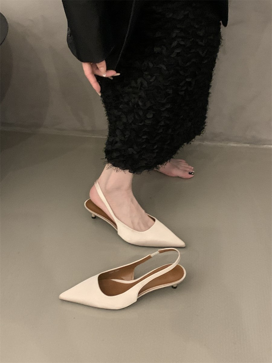 Niche high-end closed-toe sandals for women2024New Spring and Autumn Style Thin Heel Comfortable Pointed Toe Backless Single Shoes
