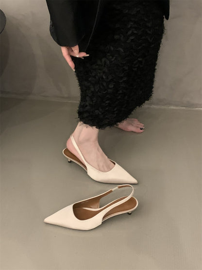 Niche high-end closed-toe sandals for women2024New Spring and Autumn Style Thin Heel Comfortable Pointed Toe Backless Single Shoes