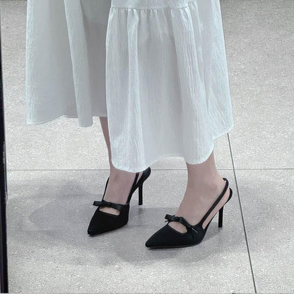 2025New French Style Pointed Toe Bow High Heels Women's Stiletto Sandals Elegant Versatile Shallow Mouth Shoes