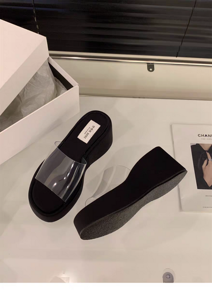 Rubber Wedge Slippers PU High Heel(6-8cm)