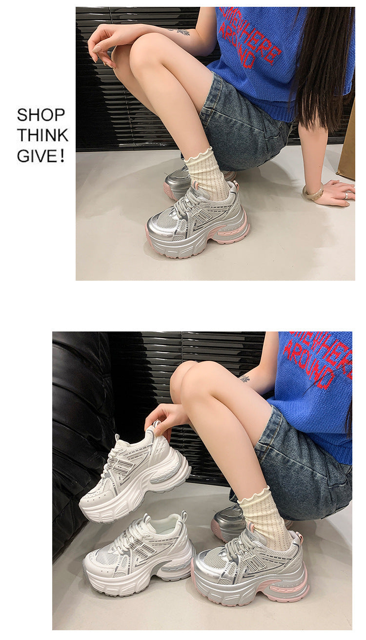 2025Spring New Style Thick-Soled Platform Dad Shoes for Women, Slimming Sneakers, Casual Sports Shoes for Petite Women, Height Increasing