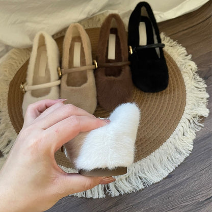 Fairy Style Internal Height Increase5cm Mary Jane Furry Shoes for Women2024New autumn and winter plush single shoes