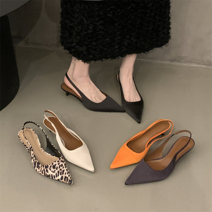 Niche high-end closed-toe sandals for women2024New Spring and Autumn Style Thin Heel Comfortable Pointed Toe Backless Single Shoes