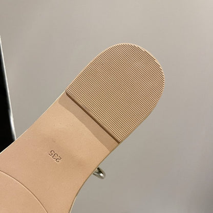 PU Square Heel Low Heel Slippers Rubber Toe