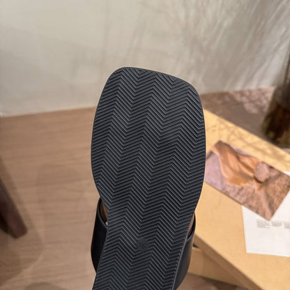Rubber PU Medium Heel Flat Toe Slippers