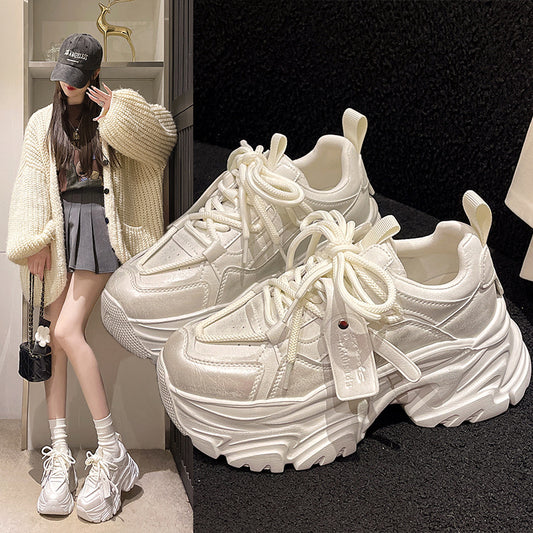 Women's Trendy Casual Thick-Soled White Sneakers2025Spring and Autumn New Breathable Thick-Soled Sports Casual Women's Shoes Trendy Sneakers