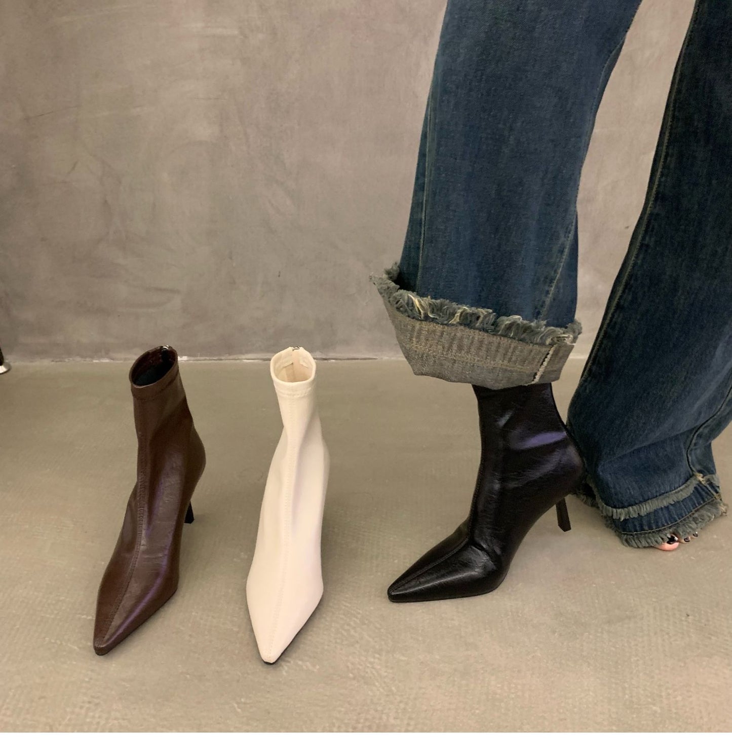 Thin Heel High Heel Spring and Autumn Single Boots Pointed Toe Short Boots Women's Shoes2023New Year's New White Korean Style Slim Nude Boots