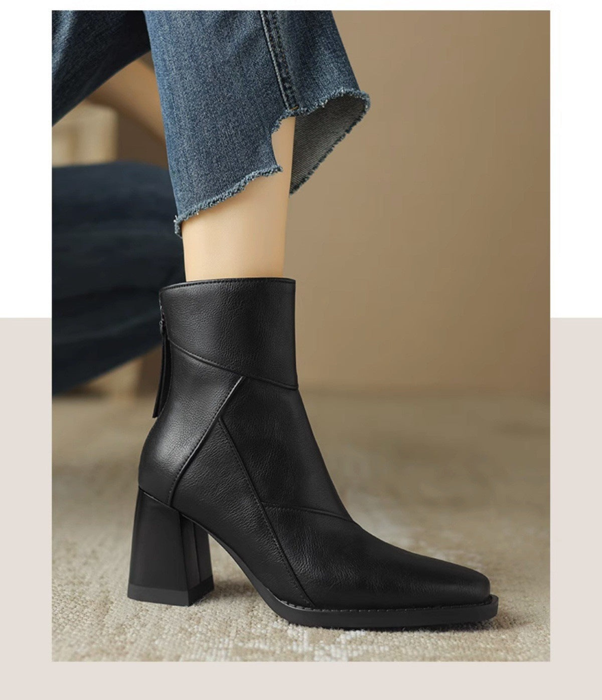Women's Chunky Heel Ankle Boots2024New High Heel Winter Brown Slim Boots British Style Retro Martin Boots