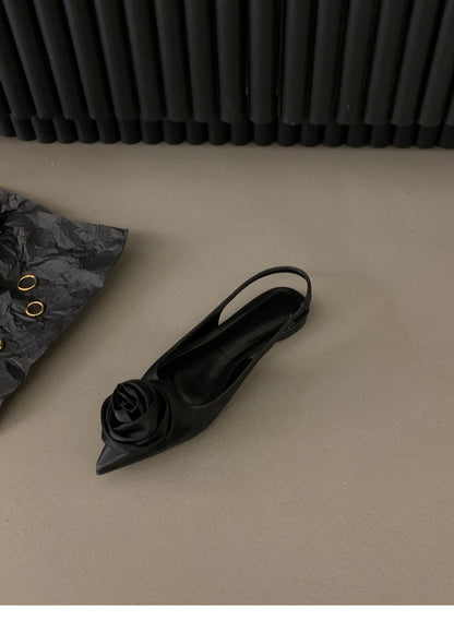French flat black closed-toe sandals fairy shoes2025New spring and summer pointed toe rhinestone elegant shoes