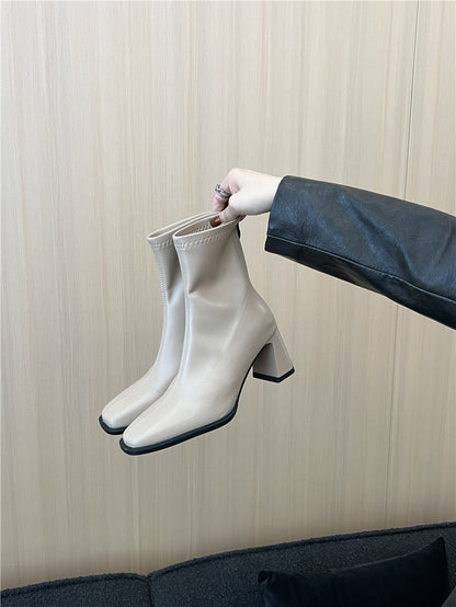 High Heel Slim Boots for Women Little Fairy2024New Year's Thick Heel Chimney Boots Internet Celebrity Fashion Chelsea Short Boots