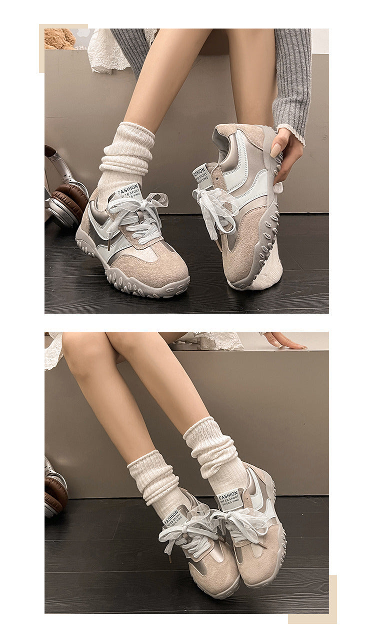 2025Spring New Non-Slip Color Block Sports Jogging Shoes for Women Comfortable Casual Breathable White Running Shoes