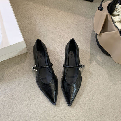 French Low Heel Shoes Small Fragrance Style Pointed Toe Single Shoes for Women2024Spring and Autumn New Mary Jane Women's Shoes Thick Heels