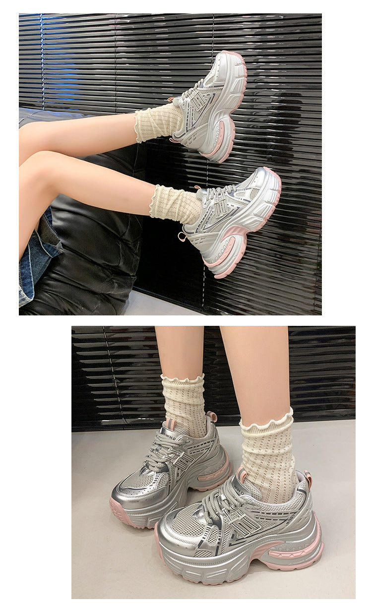 2025Spring New Style Thick-Soled Platform Dad Shoes for Women, Slimming Sneakers, Casual Sports Shoes for Petite Women, Height Increasing