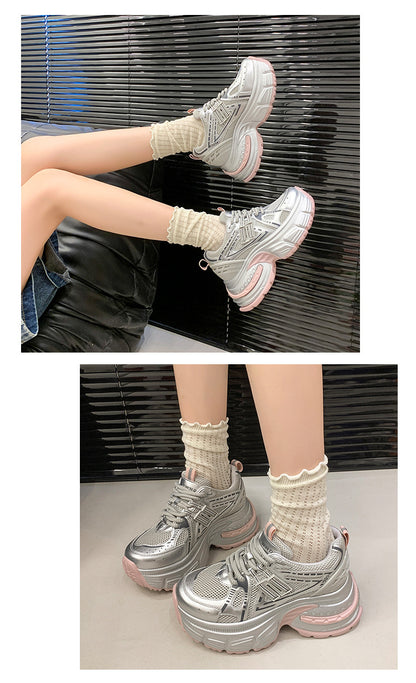 2025Spring New Style Thick-Soled Platform Dad Shoes for Women, Slimming Sneakers, Casual Sports Shoes for Petite Women, Height Increasing