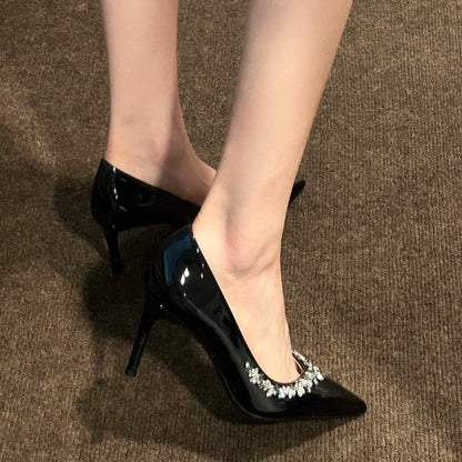 New Nude Rhinestone High Heels for Women, Thin Heel Pointed Toe Elegant Shallow Mouth Comfortable Single Shoes Wedding Shoes