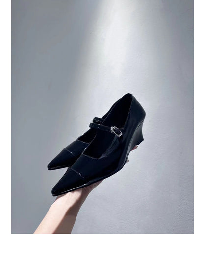 Yi Mengling Same Style2023Shoe Fairy Shoes to Match Dress Rich Lady Shoes Wedge White Single Shoes Pointed Toe Maggie Jane