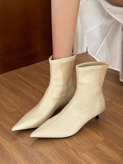 Comfortable and easy to wear！retro Brown Soft Leather Cat Heel Short Boots Women's Autumn New Small Low Heel Boots