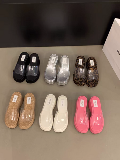 Rubber Wedge Slippers PU High Heel(6-8cm)