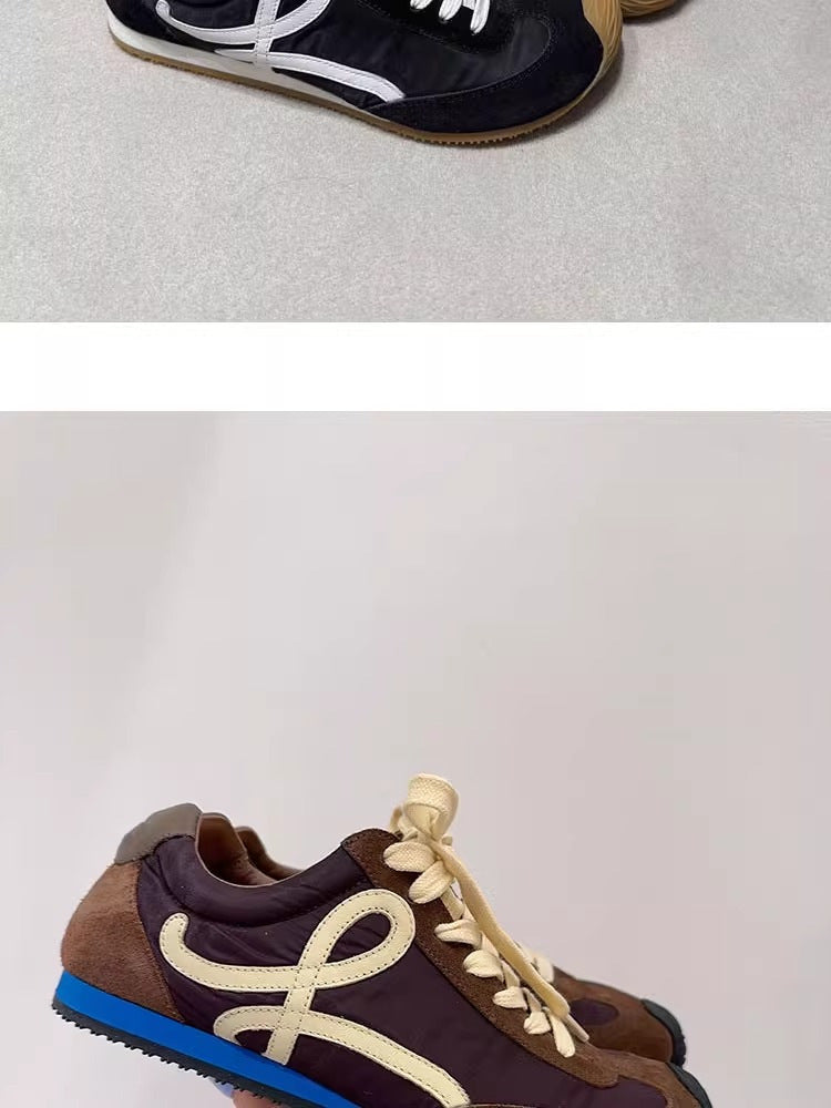 2025Luojia Spring Summer New Retro Flat Shoes Color Block Lace-up Ballet Sports Ugly Cute Shoes for Women