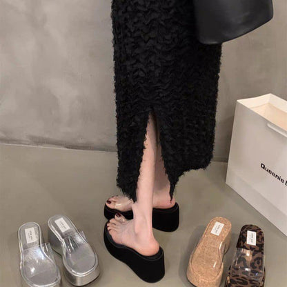 Rubber Wedge Slippers PU High Heel(6-8cm)
