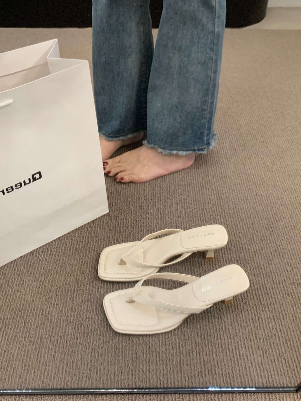 French-style Flip-flops Toe-post Sandals Fairy Shoes for Summer Outdoor Wear2024New simple thong high-heeled sandals