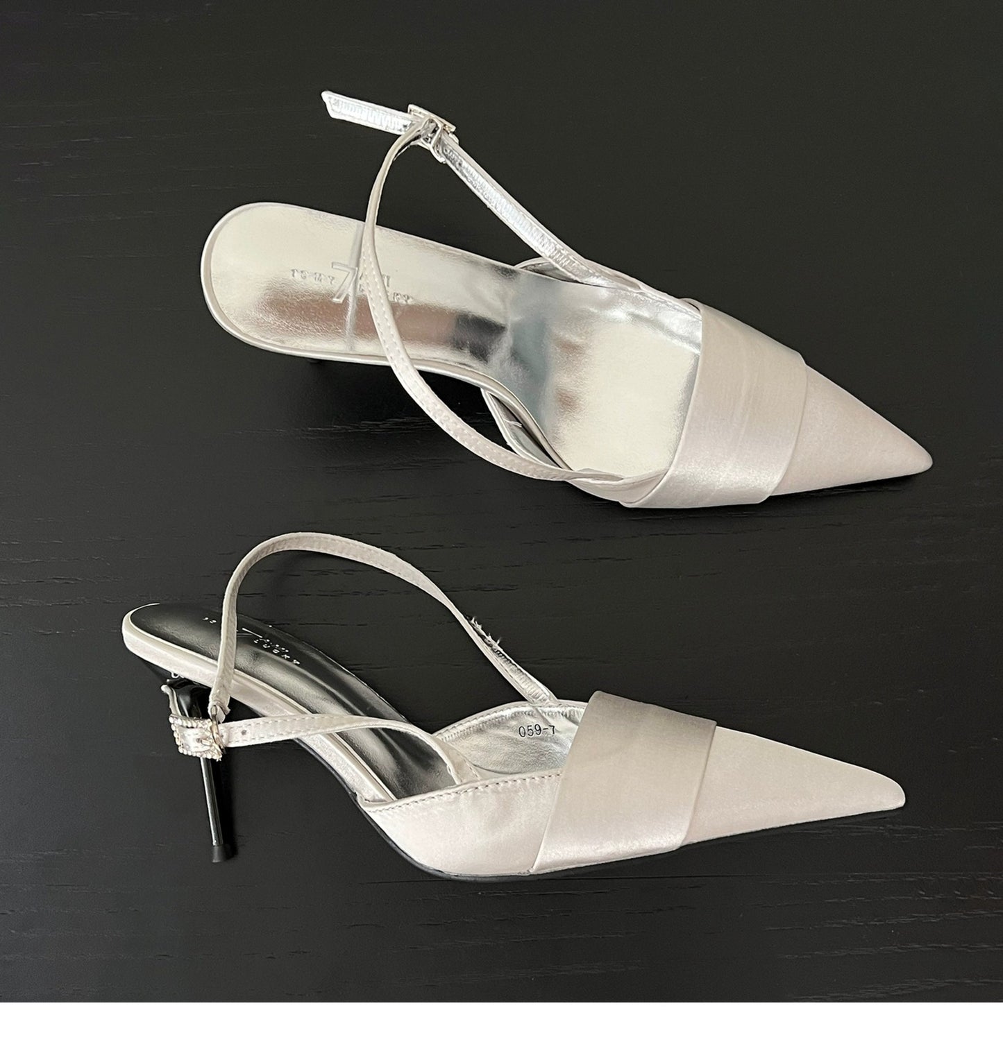 Cool and sophisticated！Pointed Toe silver Satin Sandals for Women, Closed Toe, Open Back, Stiletto High Heels2025