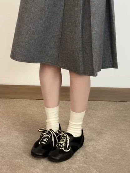 2025Spring and Autumn Retro Black Lace-up Shoes for Women, Height-increasing Casual Sneakers, Trendy Sports Shoes