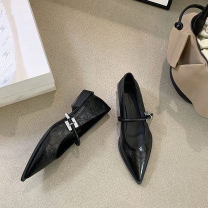 French Low Heel Shoes Small Fragrance Style Pointed Toe Single Shoes for Women2024Spring and Autumn New Mary Jane Women's Shoes Thick Heels