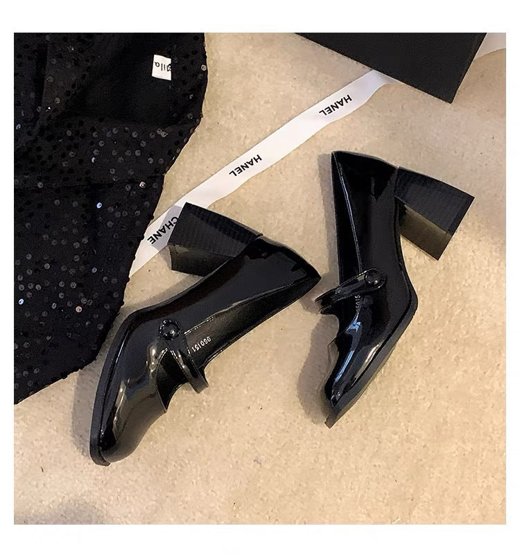 Mary Jane High Heels2023New Year's New Small Thick Heel French Style One-Strap Retro Single Shoes