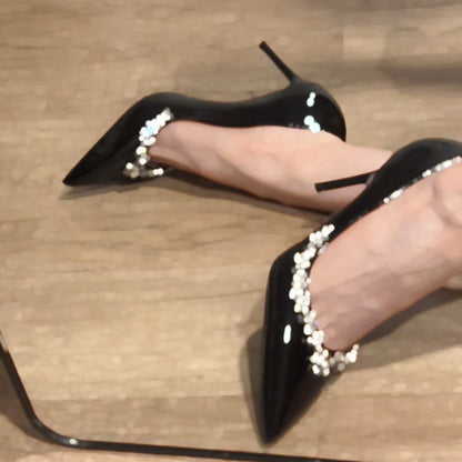 New Nude Rhinestone High Heels for Women, Thin Heel Pointed Toe Elegant Shallow Mouth Comfortable Single Shoes Wedding Shoes