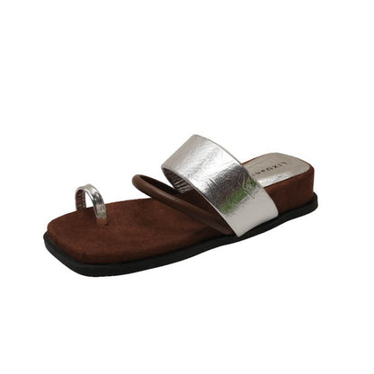 Rubber PU Medium Heel Flat Toe Slippers