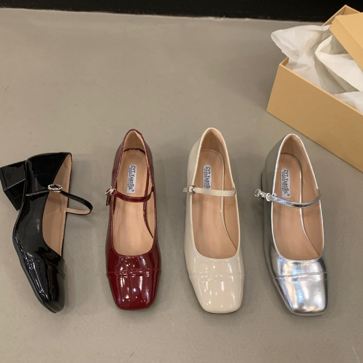 Women's Red Chunky Heel Shoes2023 New Summer Mid-High Heels silver Mary Jane Shoes for Dresses Evening Shoes
