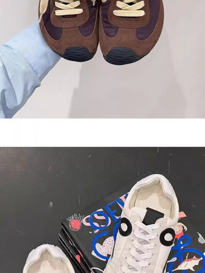 2025Luojia Spring Summer New Retro Flat Shoes Color Block Lace-up Ballet Sports Ugly Cute Shoes for Women