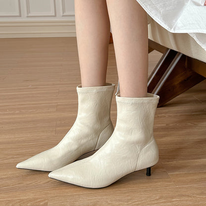 Comfortable and easy to wear！retro Brown Soft Leather Cat Heel Short Boots Women's Autumn New Small Low Heel Boots