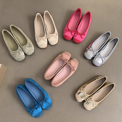 Round Toe Shallow Mouth Single Shoes for Women, Spring and Autumn New Soft Leather Ballet Fairy Style Gentle Slip-On Soft Flat Loafers