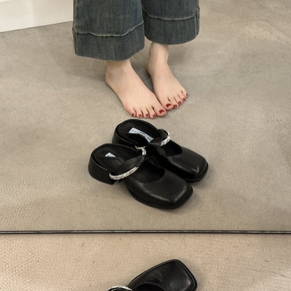 Middle Heel(3-5cm)Slippers PU Closed Toe Chunky Heel Rubber