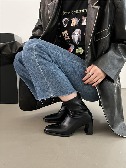High Heel Slim Boots for Women Little Fairy2024New Year's Thick Heel Chimney Boots Internet Celebrity Fashion Chelsea Short Boots