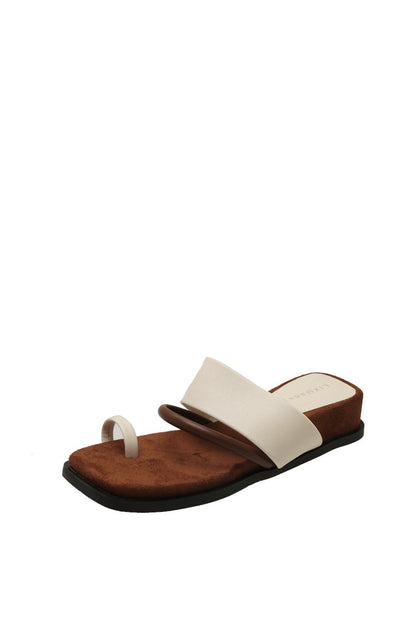Rubber PU Medium Heel Flat Toe Slippers