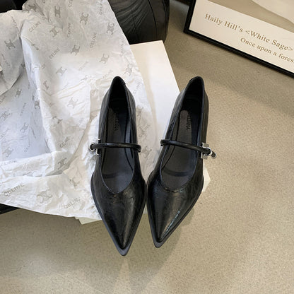 French Low Heel Shoes Small Fragrance Style Pointed Toe Single Shoes for Women2024Spring and Autumn New Mary Jane Women's Shoes Thick Heels