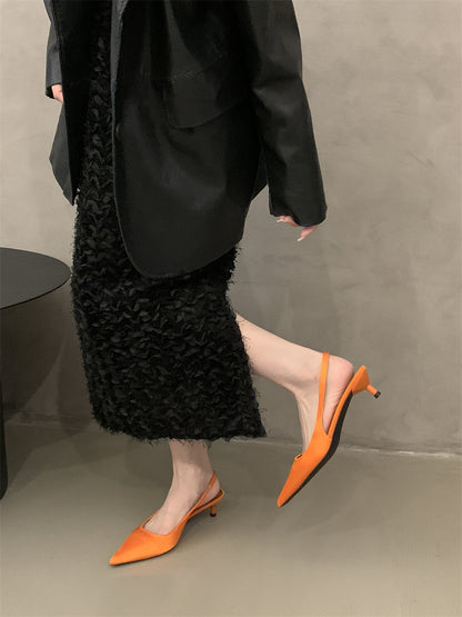 Niche high-end closed-toe sandals for women2024New Spring and Autumn Style Thin Heel Comfortable Pointed Toe Backless Single Shoes