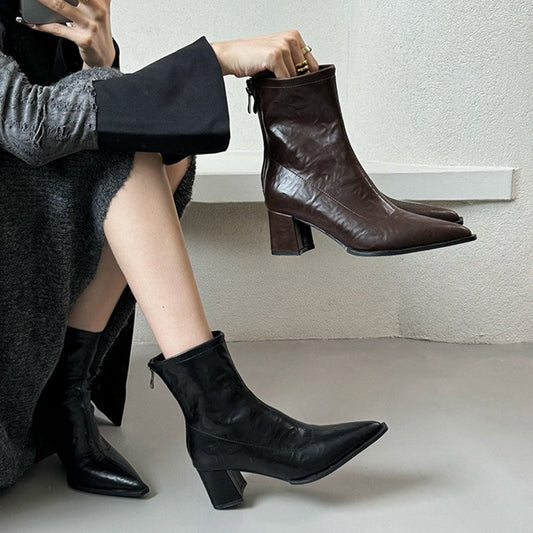 Pointed Toe Short Boots for Women2024New Autumn Winter Women's Boots Niche Slim Boots Design Sense Chunky Heel High Heel Short Boots