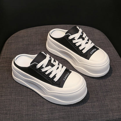 Rubber Closed-Toe Mid-Heel Slippers(3-5cm)Muffin Bottom PU