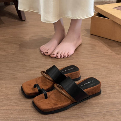 Rubber PU Medium Heel Flat Toe Slippers