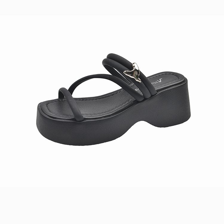 Solid Color Platform Sole Slippers PU Rubber mid-heel(3-5cm)