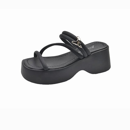 Solid Color Platform Sole Slippers PU Rubber mid-heel(3-5cm)