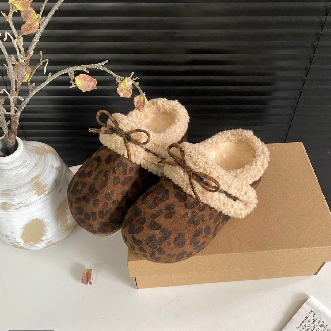 2025New Autumn and Winter Style Elegant Internet Celebrity Bow Cotton Slippers Light Luxury Retro Style Simple Versatile Closed-Toe Slippers
