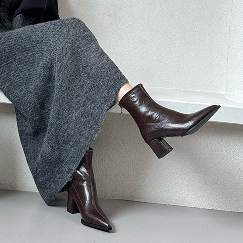 Pointed Toe Short Boots for Women2024New Autumn Winter Women's Boots Niche Slim Boots Design Sense Chunky Heel High Heel Short Boots