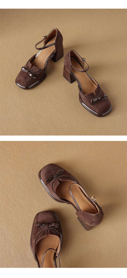 French Retro Elegant Mature Hollow Toe Sandals2024New Year's New Versatile Simple Thick Heel Buckle High Heels