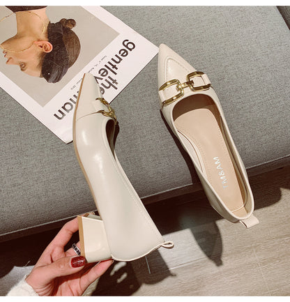 Women's Thick Heel Mid Heel Single Shoes2023Spring New Fashionable Elegant Matching Dress Shoes with Shallow Mouth Pointed Toe Low Heel Evening Shoes